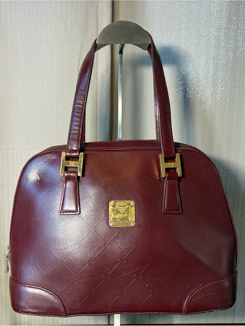 MCM Burgundy Dome Satchel